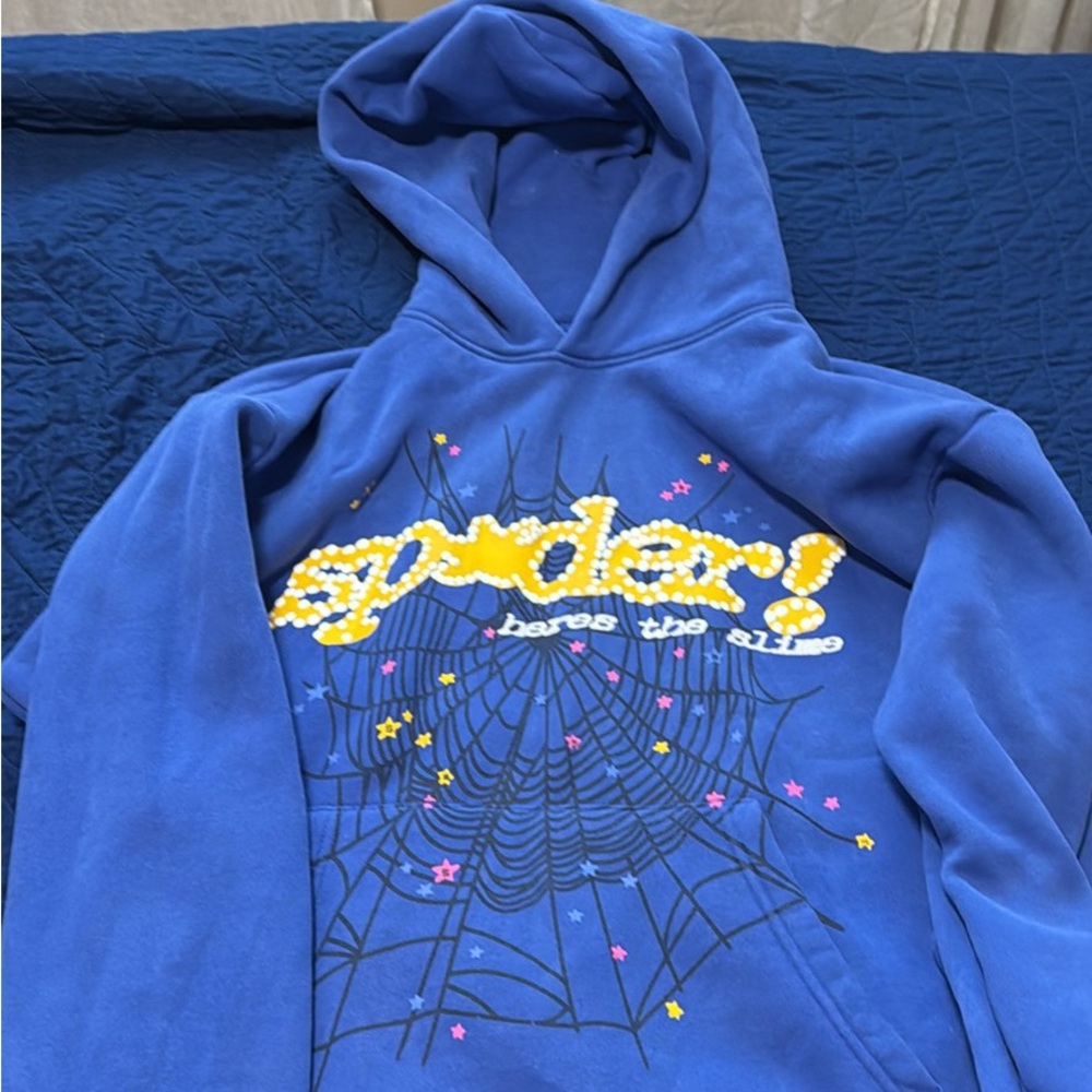 Spyder Blue Hoodie with Web Design